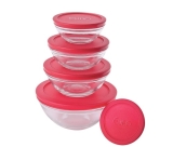 Euro – Conjunto de Potes de Vidro Redondos com Tampa Plástica, Vermelho, 5 Peças