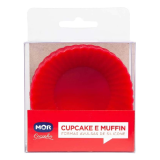 Cupcake e Muffin Formas Avulsas Silicone, Mor, Vermelho, 12 Unidades