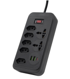 Filtro de Linha, Extensão Tomada, Régua Tomada, Régua de Energia, 5 Tomadas, 2 Interfaces USB, 1 Porta USB Tipo-C, 2 Tomada Universal, Cabo de Alimentação de 1,9 metros (Preto)