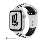 Apple Watch Nike SE GPS + Cellular, 40 mm Caixa Prateada de Alumínio Pulseira Platina/preto