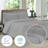 Jogo de Cama Casal 5 Peças com Edredom e Porta Travesseiros Casa Dona (Cinza)