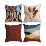 Kit 4 Capas de Almofada Floral Suede Ziper Invisível (Flor Abstrato + Vinho – 45 x 45cm)