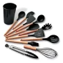 Kit C/12 Utensílios De Cozinha Silicone Cabo Madeira