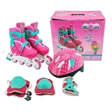 Patins 4 Rodas Infantil Feminino Inline + Kit de Proteçao