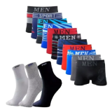 Kit 10 Cuecas Boxer Adulto + 12 Pares Meias Sport Longa
