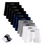 Kit 10 Cuecas Boxer Algodão Sem Costura Box Adulto + 6 Meias