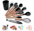 Kit C/12 Utensílios De Cozinha Silicone Cabo Madeira