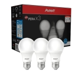 Kit Lâmpada Pera LED, 3 unidades, 7W, Luz branca 6500K, soquete E27, Bivolt, Avant