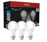 Kit Lâmpada Pera LED, 3 unidades, 7W, Luz branca 6500K, soquete E27, Bivolt, Avant