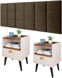 Kit Quarto Casal Completo 2 Mesinhas Gaveta Puxador Concha Cabeceira Box King Size Almofadada 1.95