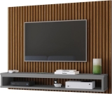 Rack Painel Para Tvs de Até 50 Polegadas Suspenso com Prateleira Cissa (Ripado/Cinza)