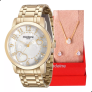 Relogio Feminino Mondaine Dourado Madre-perola + Kit Cor do fundo Branco