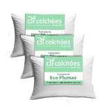 Kit 3 Travesseiro Antialérgico Percal 180 Fios Ecoplumas Fibra Siliconada Macio Lavável 50x70x14cm bf Colchões