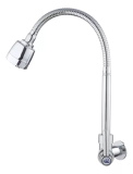 Torneira Cozinha Gourmet Parede Metal Tubo Flexível Arejador Acabamento Brilhante Cor Prateado