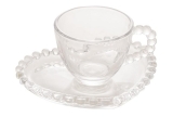 Wolff Coração Pearl Conjunto de Xícaras para Café com Pires de Cristal 4 Peças, Transparente, 85 ml