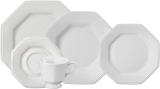 Serviço de Jantar e Chá em Porcelana, 20 Peças, Modelo Octogonal Prisma, Branco, Porcelana Schmidt