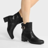 Bota Cano Curto Mooncity Salto Bloco Fivela Feminina