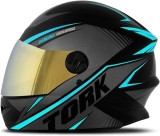 Capacete Fechado R8 Pro Tork 56 Viseira Dourada Preto/Azul Claro
