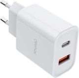 Carregador Universal Ultra Rápido Duo, 1 X USB-C Power Delivery 20W, 1 X USB Quick Charge 18W, Branco, CH20PDQC, Geonav