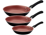 Conjunto de Frigideiras Antiaderente Tramontina – de Alumínio Caribe Preto e Salmão 3 Peças