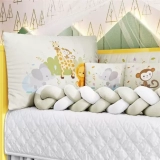 Berço Americano 3 em 1 Mila Branco Grão de Gente e Kit Berço Trança Bege Selva Baby Estampa Grão de Gente