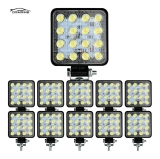 Kit 10 Farol Milha 16 Led 48w 12v/24v Quadrad Off-road 6000k