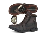 Kit de Bota Casual Masculina Cano Médio com Zíper mais Relógio e Chinelo