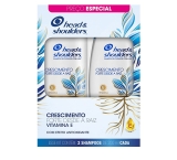 Head & Shoulders – Embalagem Shampoo para Crescimento de Cabelo, Shampoo para Crescimento Capilar, Anticaspa, Controle de Caspa, com Vitamina E, Pack com 2, 200 ml cada uma​