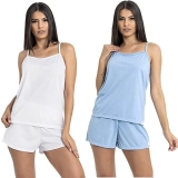 Kit 2 Conjuntos Pijama Feminino Curto Baby Doll Super Fresquinho e Macio