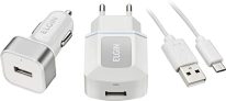 Kit Carregador USB de Tomada Bivolt, Carregador Veicular 1 Saída 1A, 5W e Cabo MicroUSB de 1 Metro, Elgin, 46RCK1USB00M, Branco
