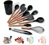 Kit C/12 Utensílios De Cozinha Silicone Cabo Madeira