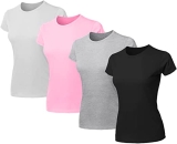 Kit 4 Blusas Feminina Tshirt Algodão Camiseta Baby Look Slim Fit Gola Redonda Básica