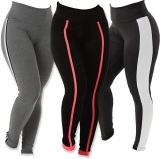 Kit 3 Calças Leggings Diversas Suplex – bicolor preta branca/kaya preta rosa/listras cinza
