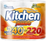 Papel Toalha Kitchen Jumbo Folha Dupla – Pack com 2 rolos de 120 unidades de 19×22 cm cada