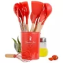 Jogo Kit Com 12 Peças Utensílios De Cozinha Colheres Espatulas Pegador Silicone Copo Suporte – Prime