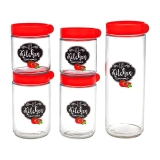 Potes Herméticos de Vidro Kitchen Vermelho 5 Peças – Casambiente
