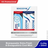 Sensodyne Branqueador Extra Fresh Kit com 2 Cremes Dentais, 50g, Enxaguatório Bucal Coolmint para Dentes Sensíveis, 250ml