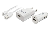Kit Carregador USB de Tomada Bivolt, Carregador Veicular 1 Saída 1A, 5W e Cabo MicroUSB de 1 Metro, Elgin, 46RCK1USB00M, Branco